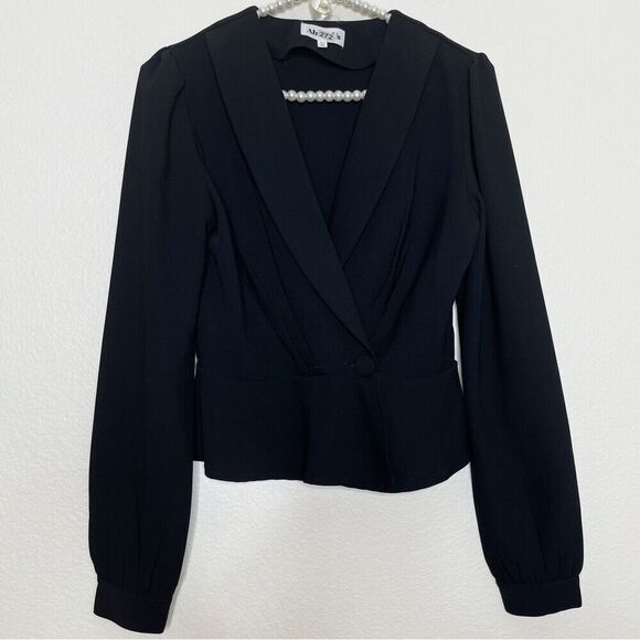 Revolve About Us Black XXS Blazer Style Wrap Blouse Long Sleeve Button Top Work - Picture 1 of 11